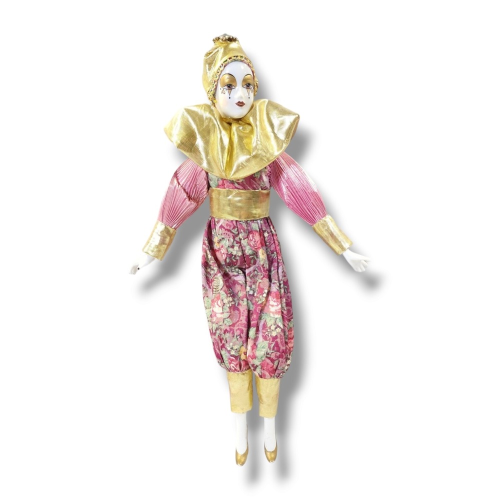 Vtg Unbranded Hand Painted Art Deco Porcelain Female Clown Jester Doll 18" Tall